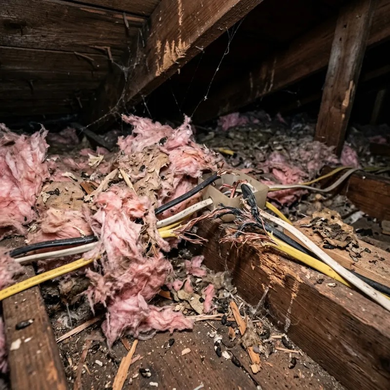Contaminated ceiling insulation being assessed in a Kew roof space