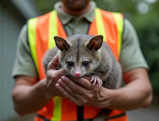 Animal handler safely recovering a deceased possum in Kew